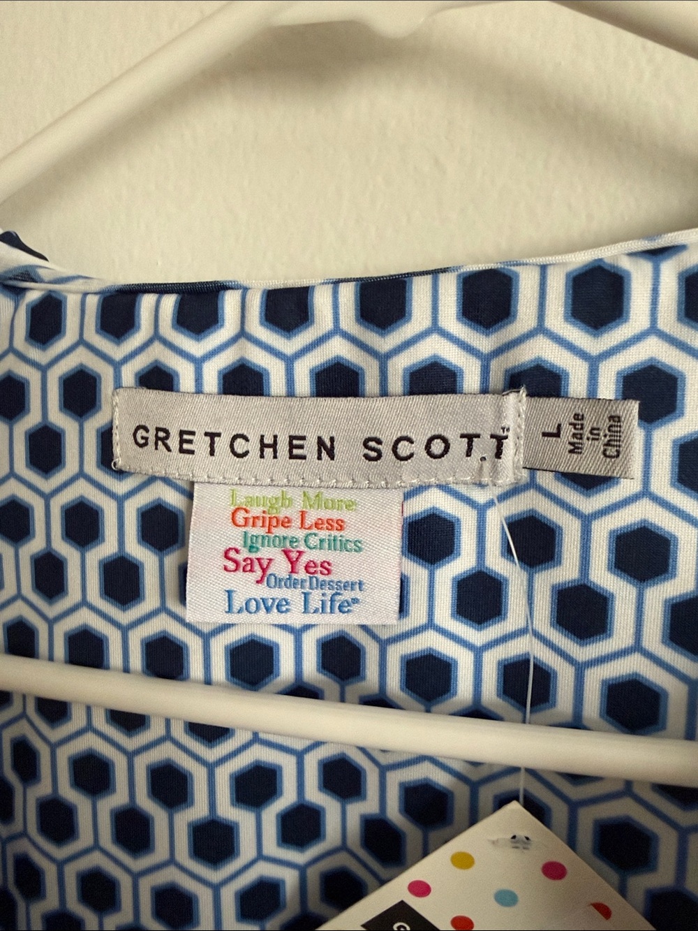 Gretchen Scott Designs Blue and White Hex Print Midi Dress